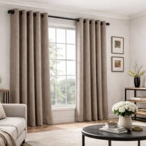 Fabric curtains with rings